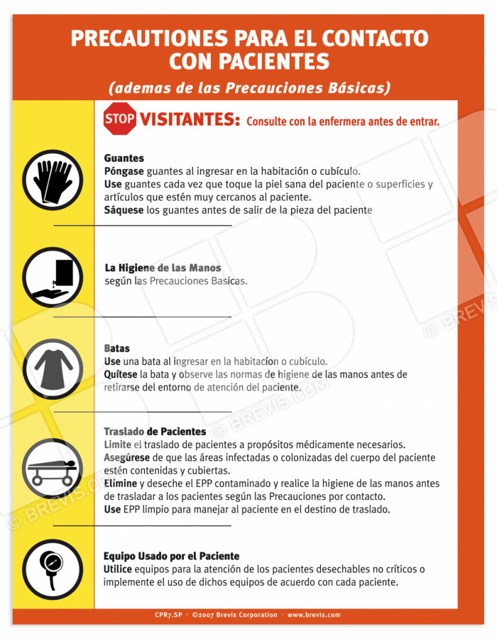 Contact Precautions Sign, Spanish - Brevis