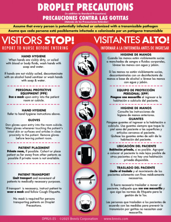 Droplet Precautions 2025 in English and Spanish - Laminated