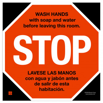 STOP Sign Wash Hands in English/Spanish
